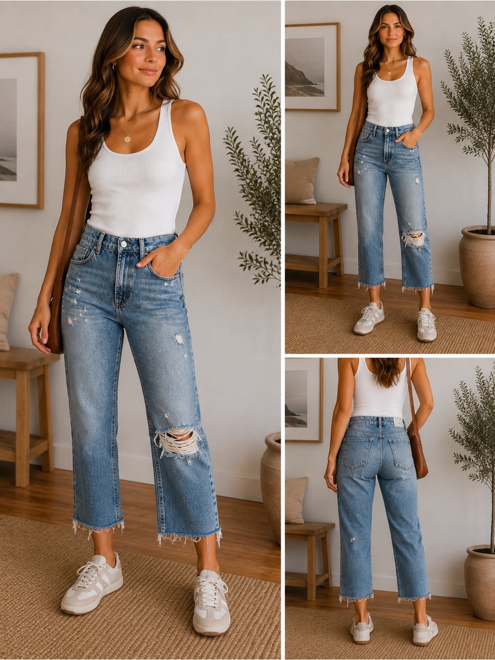 We The Free Free People Distressed Crop Jeans 24 Raw Hem Straight Leg